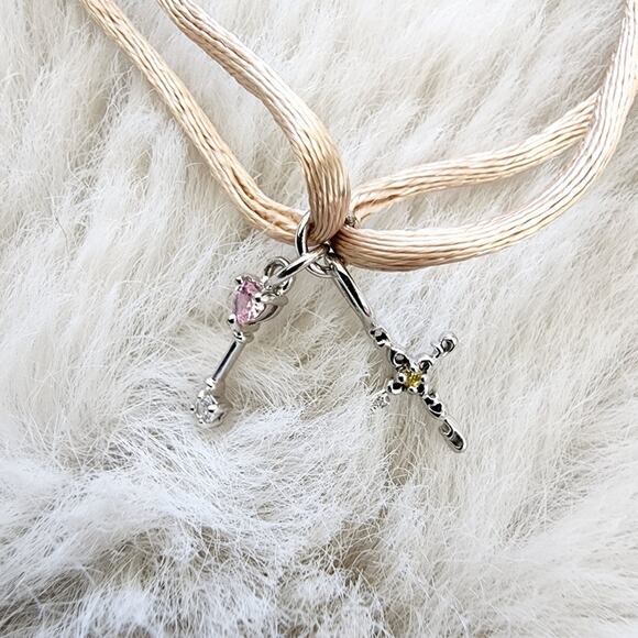 NEW Peyote Bird Free Spirit Sterling Silver Key Cross Double Charm Cord Bracelet - Picture 2 of 9